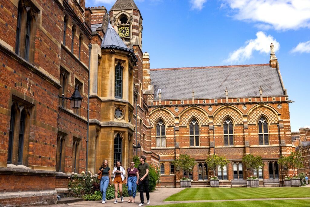 Students on the quad at Keble College.