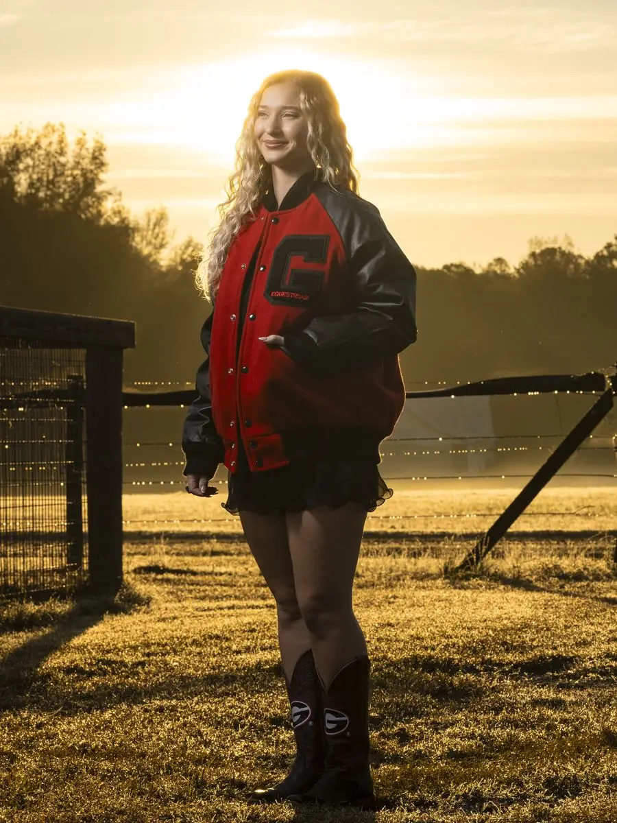 Portrait of Caitlin Lyons, 2024 NCAA Woman of the Year Nominee, at the UGA Equestrian Complex in Bishop.