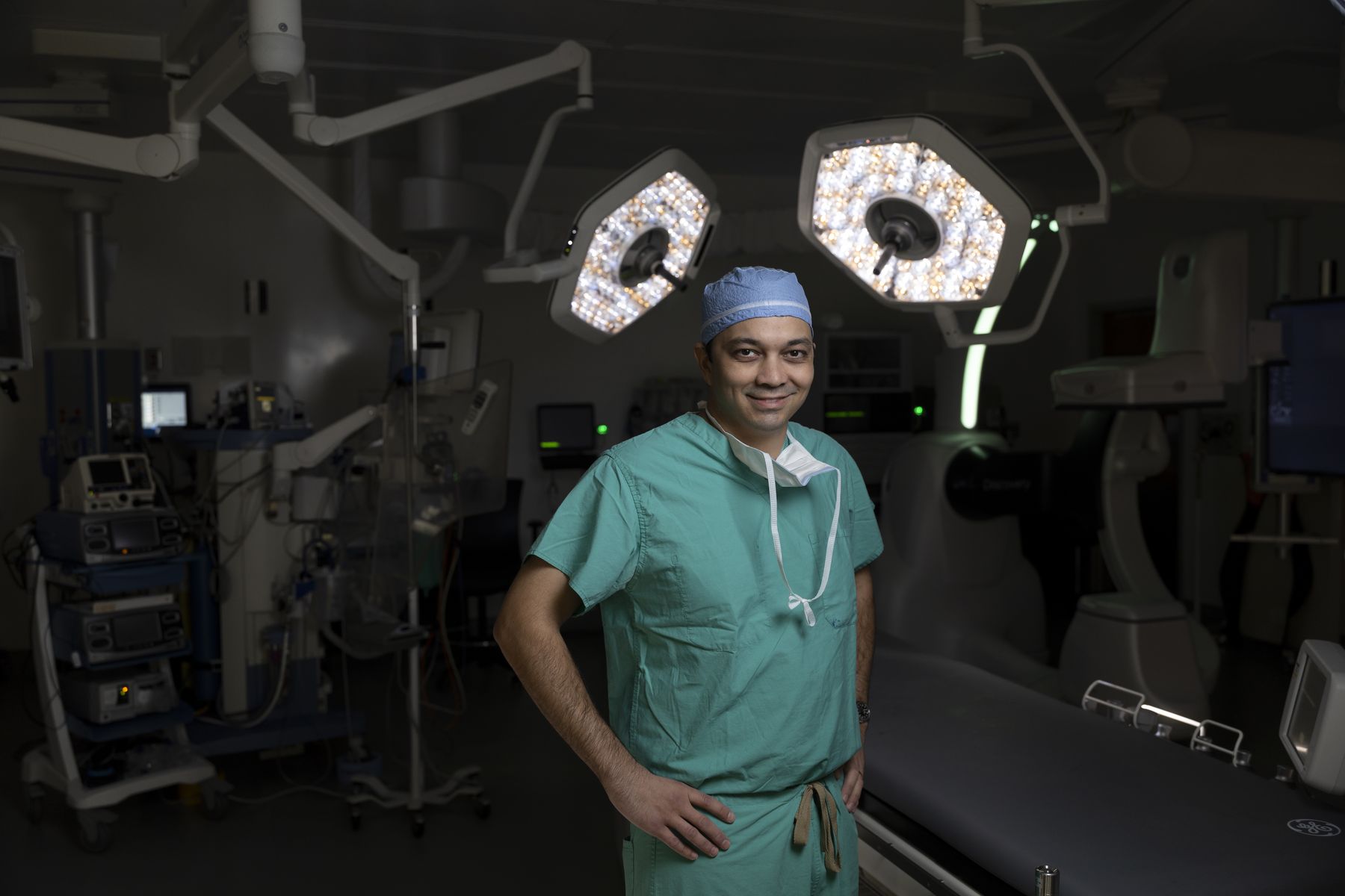 Environmental portrait of Colby Ruiz, MD, a vascular surgeon, inside the operating room at the SGMC Health Hospital located in Valdosta, Ga.